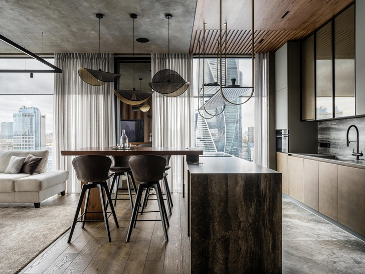 Графит и дерево: смотрим на квартиру 126 м² для холостяка в Москве